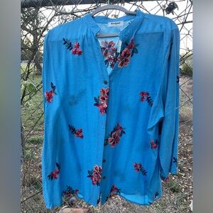 Kindred Blue Floral Embroidered Button-Front Blouse